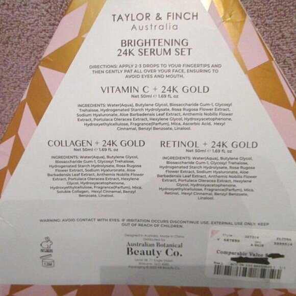 Taylor & Finch Iconic Brightening Face Serum Set 24K Gold Collagen Retinol NEW - Picture 7 of 7